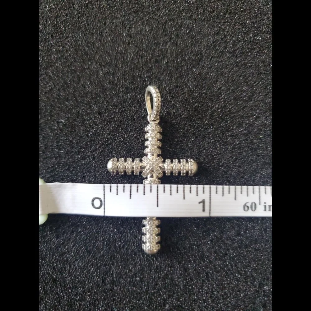 Men Women 925 Sterling Silver Micro Pave Cubic Zirconia Cross Pendant - Picture 8 of 11